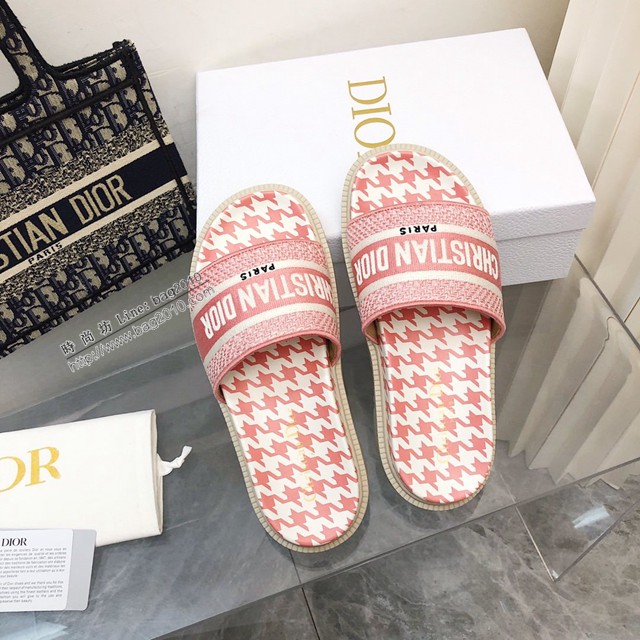 Dior專櫃迪奧水臺版早春新款提花刺繡涼拖鞋 dx2612